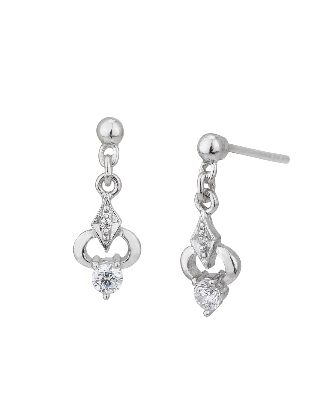 925 Sterling Silver Rhodium Plated CZ Contemporary Drop Earring