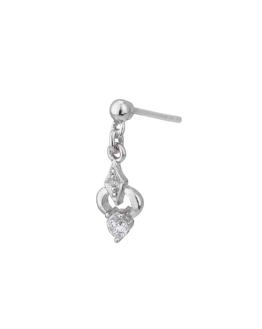 925 Sterling Silver Rhodium Plated CZ Contemporary Drop Earring