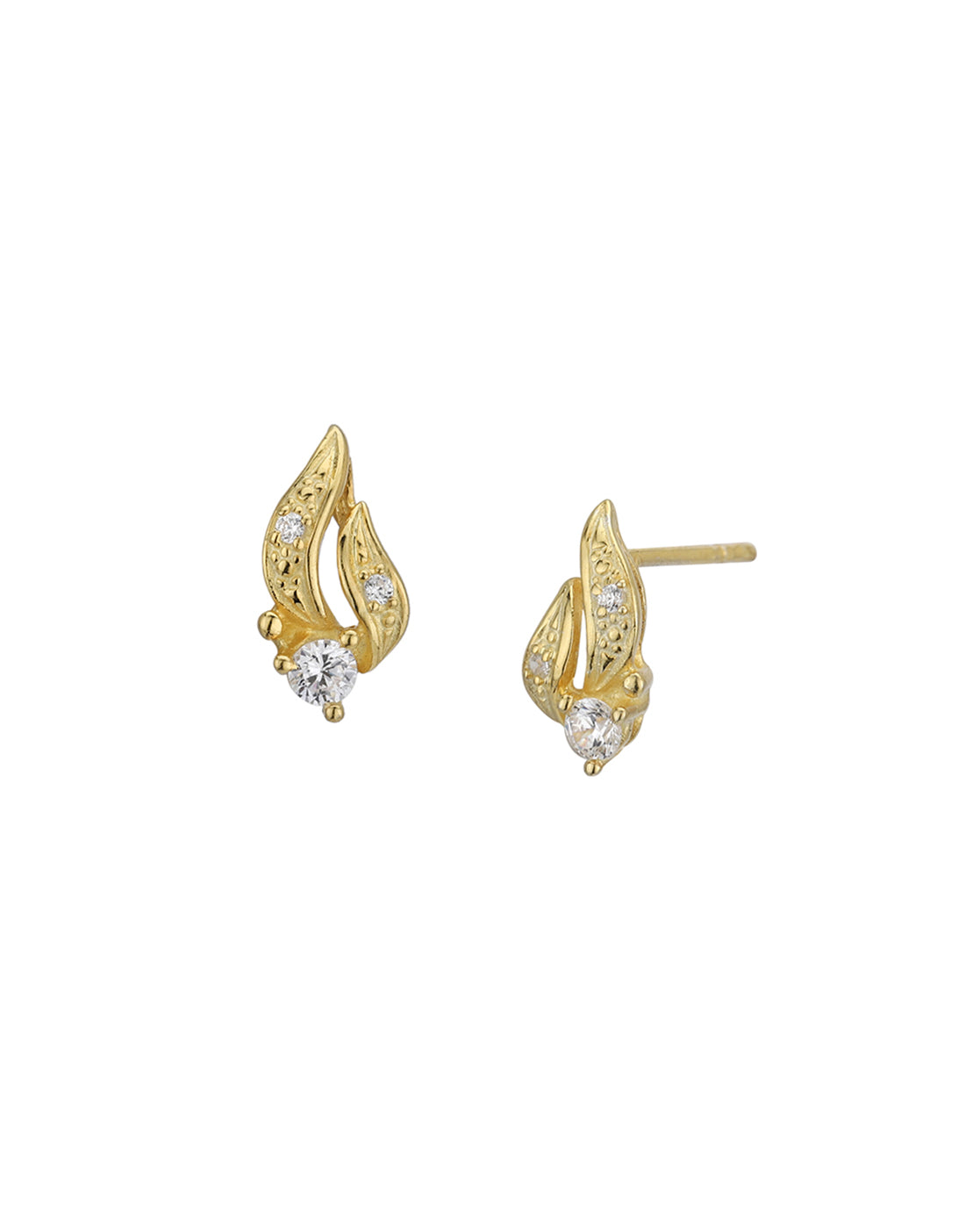 925 Sterling Silver 18kt Gold Plated CZ Contemporary Petite Stud Earring