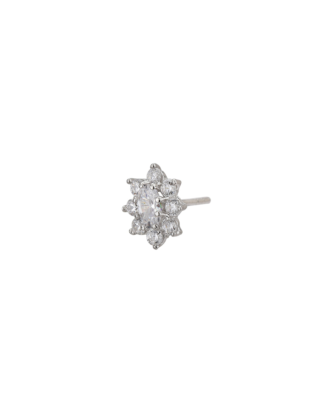 925 Sterling Silver Rhodium Plated CZ Floral Petite Stud Earring
