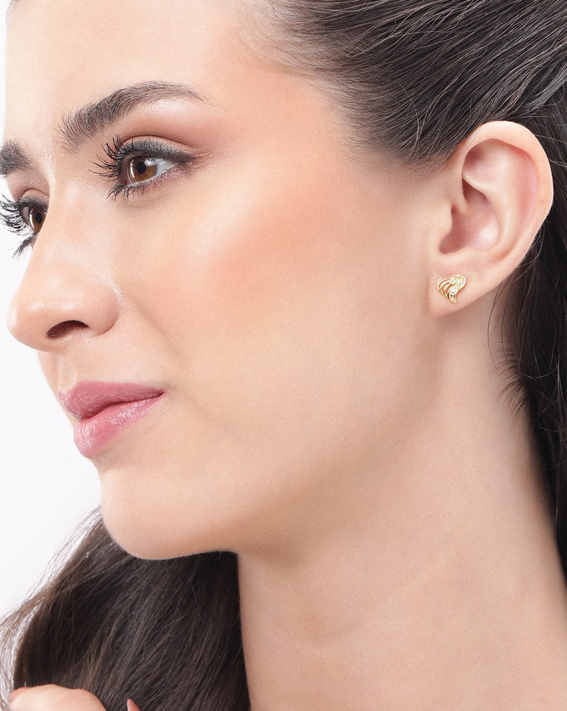 925 Sterling Silver 18kt Gold Plated CZ Contemporary Petite Stud Earring