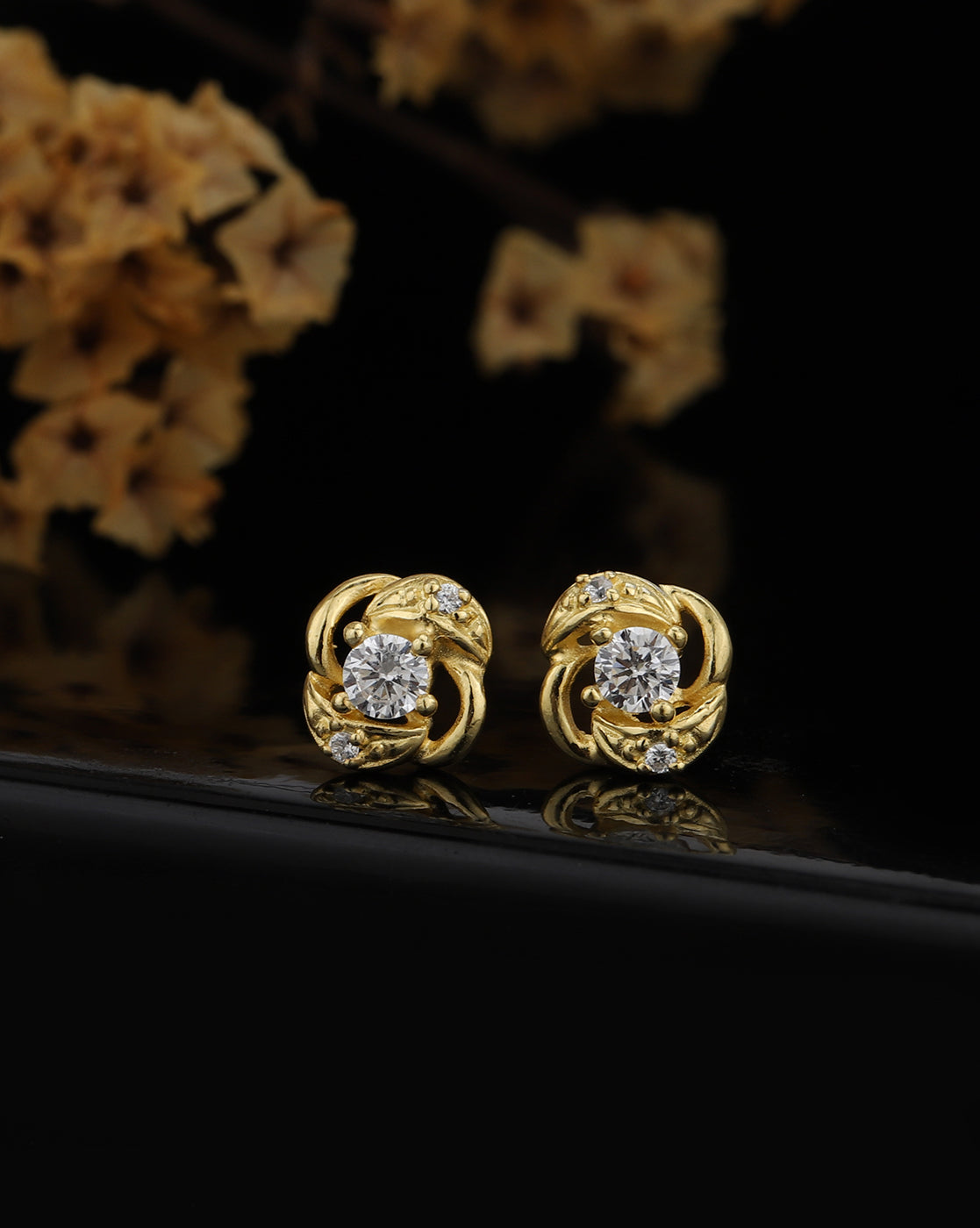 925 Sterling Silver 18kt Gold Plated CZ Four Clover Petite Stud Earring