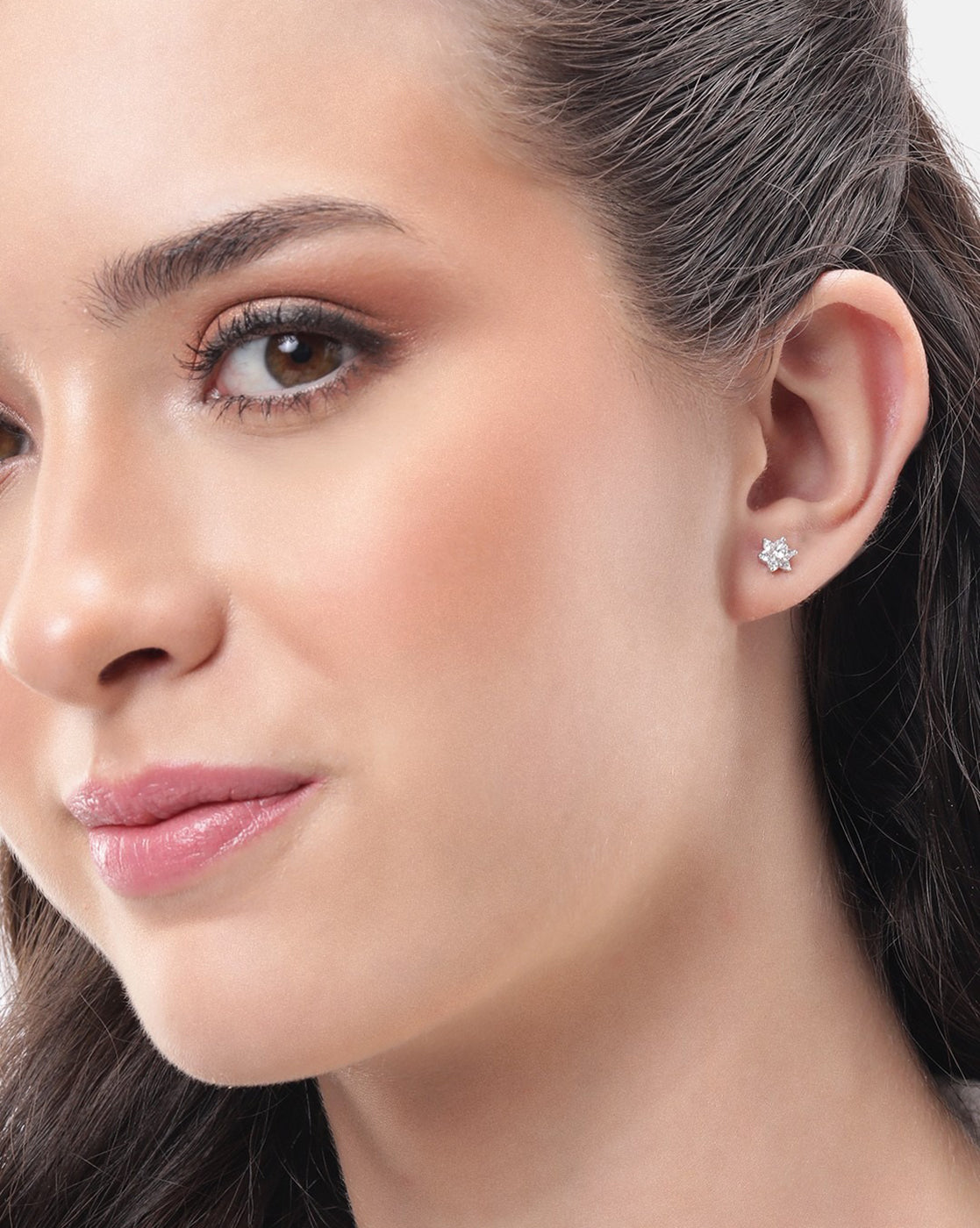 925 Sterling Silver Rhodium Plated CZ Floral Petite Stud Earring