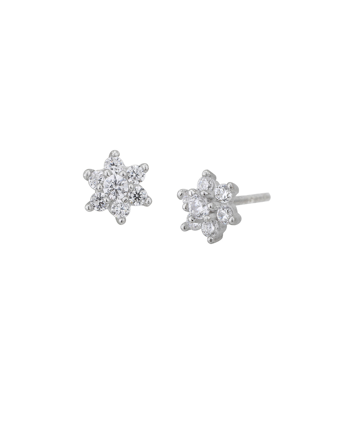925 Sterling Silver Rhodium Plated CZ Floral Petite Stud Earring