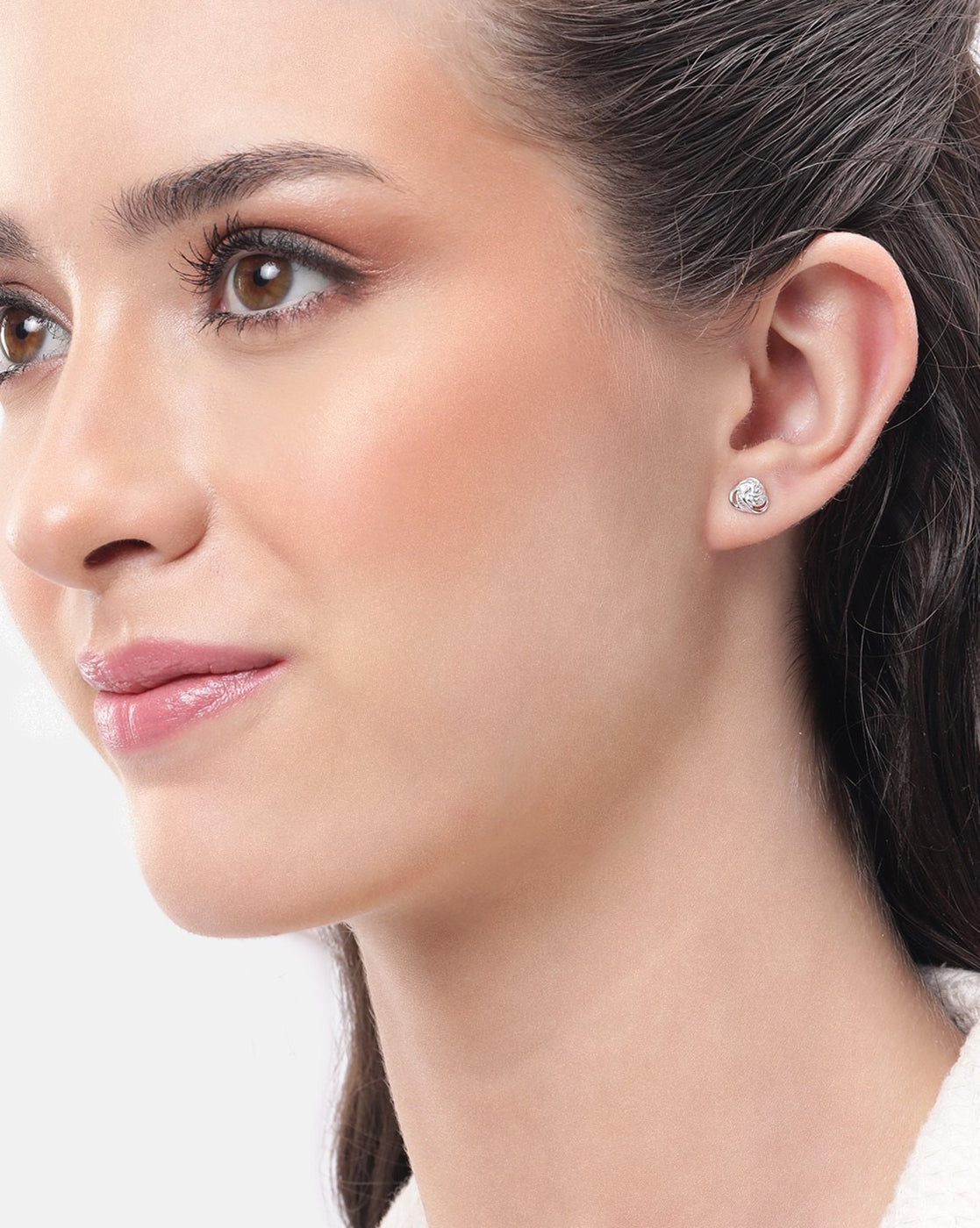 925 Sterling Silver Rhodium Plated CZ Contemporary Petite Stud Earring