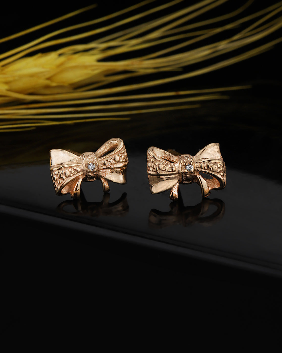 925 Sterling Silver 18kt Rose Gold Plated CZ Bow Stud Earring