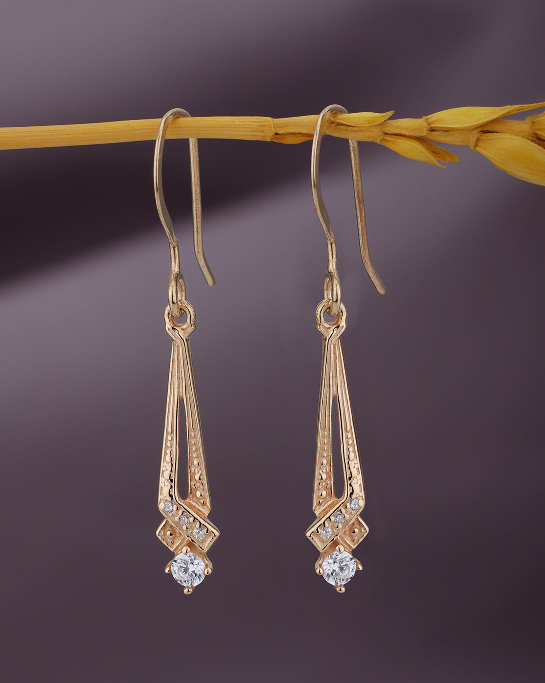 925 Sterling Silver 18kt Rose Gold Plated CZ Contemporary Drop Earring