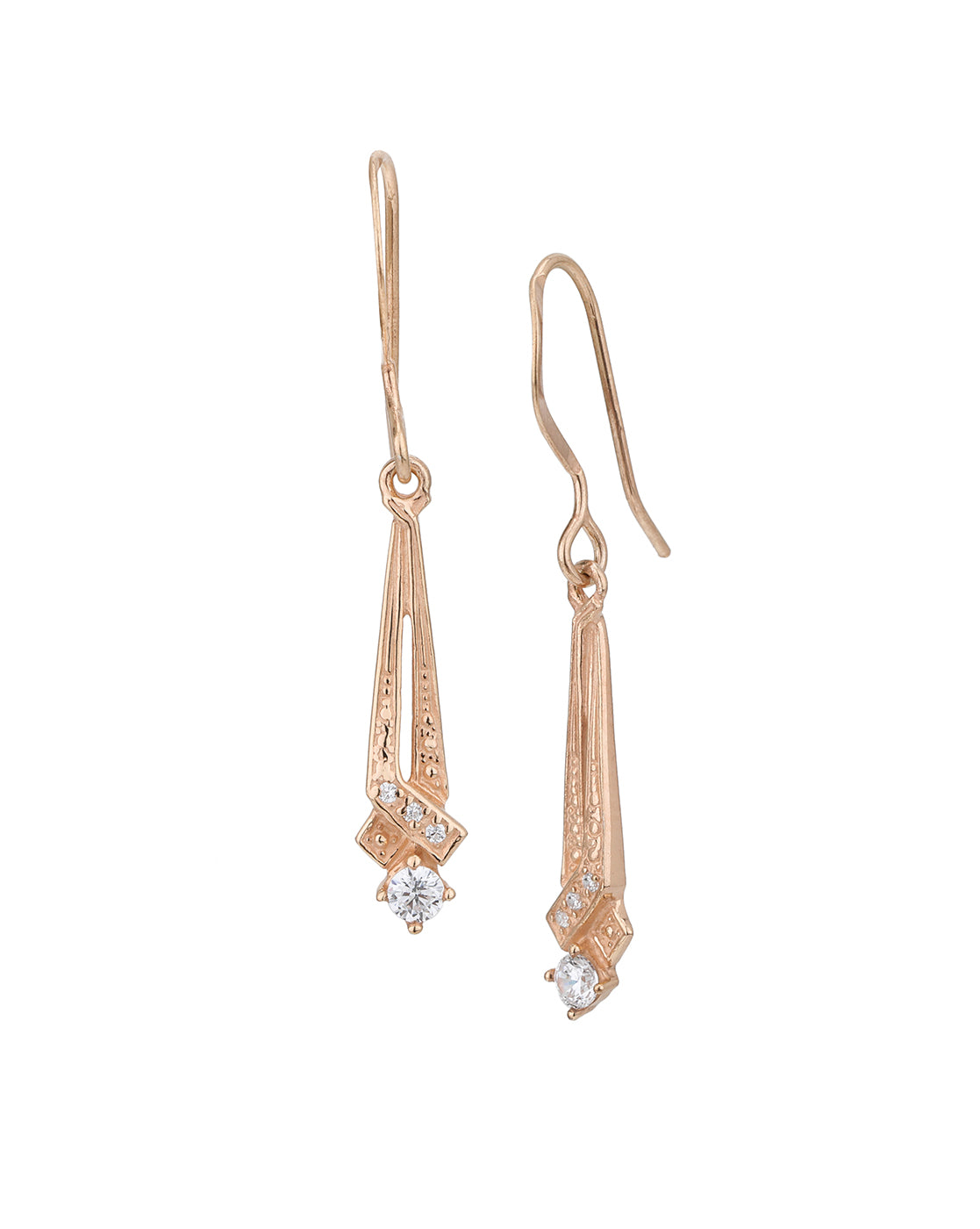 925 Sterling Silver 18kt Rose Gold Plated CZ Contemporary Drop Earring