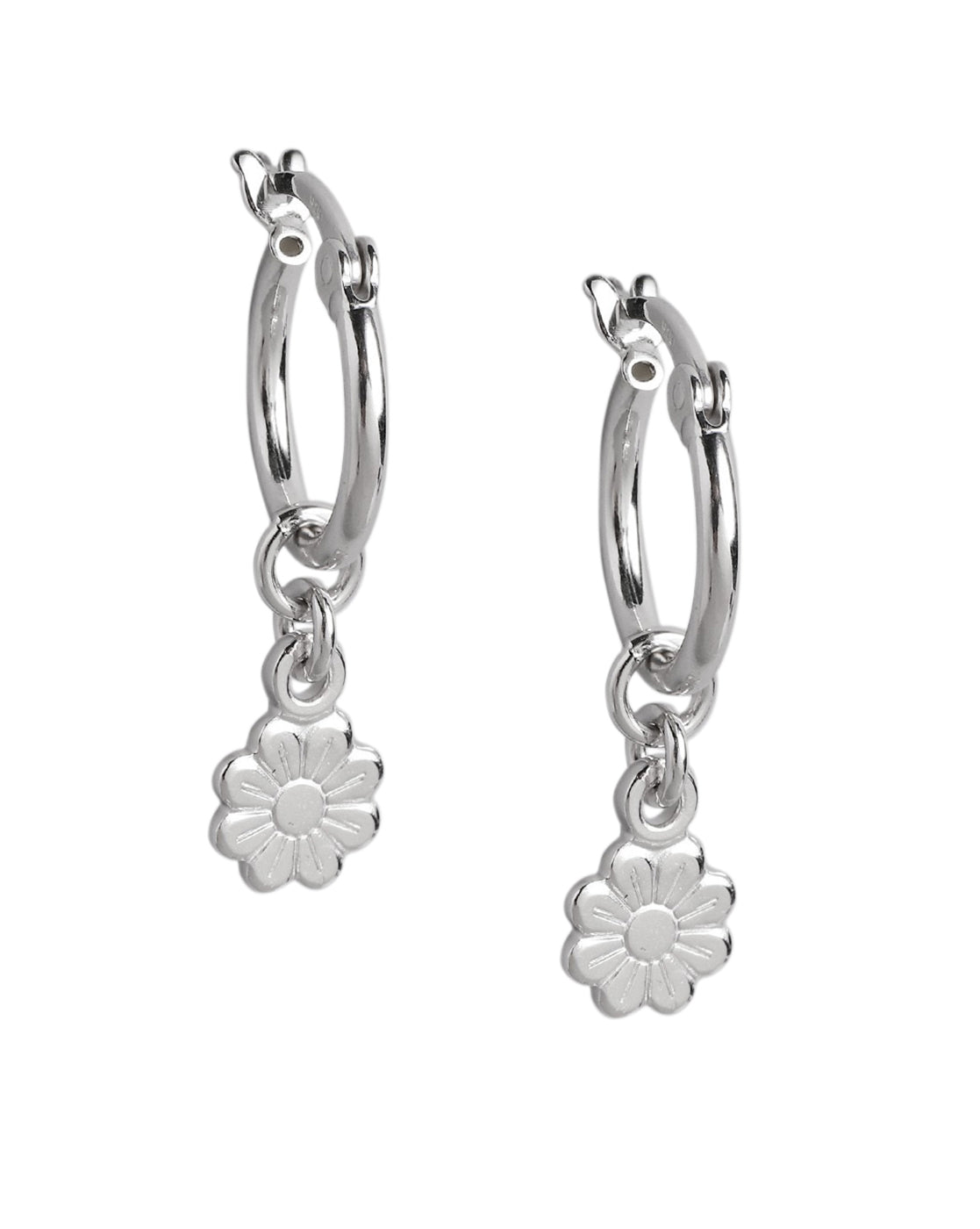 925 Sterling Silver Rhodium Plated Floral Hoop Earring