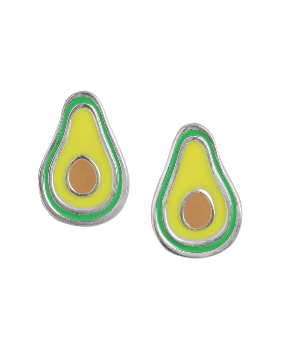 925 Sterling Silver Rhodium Plated with Enamel Avocado Stud Earring