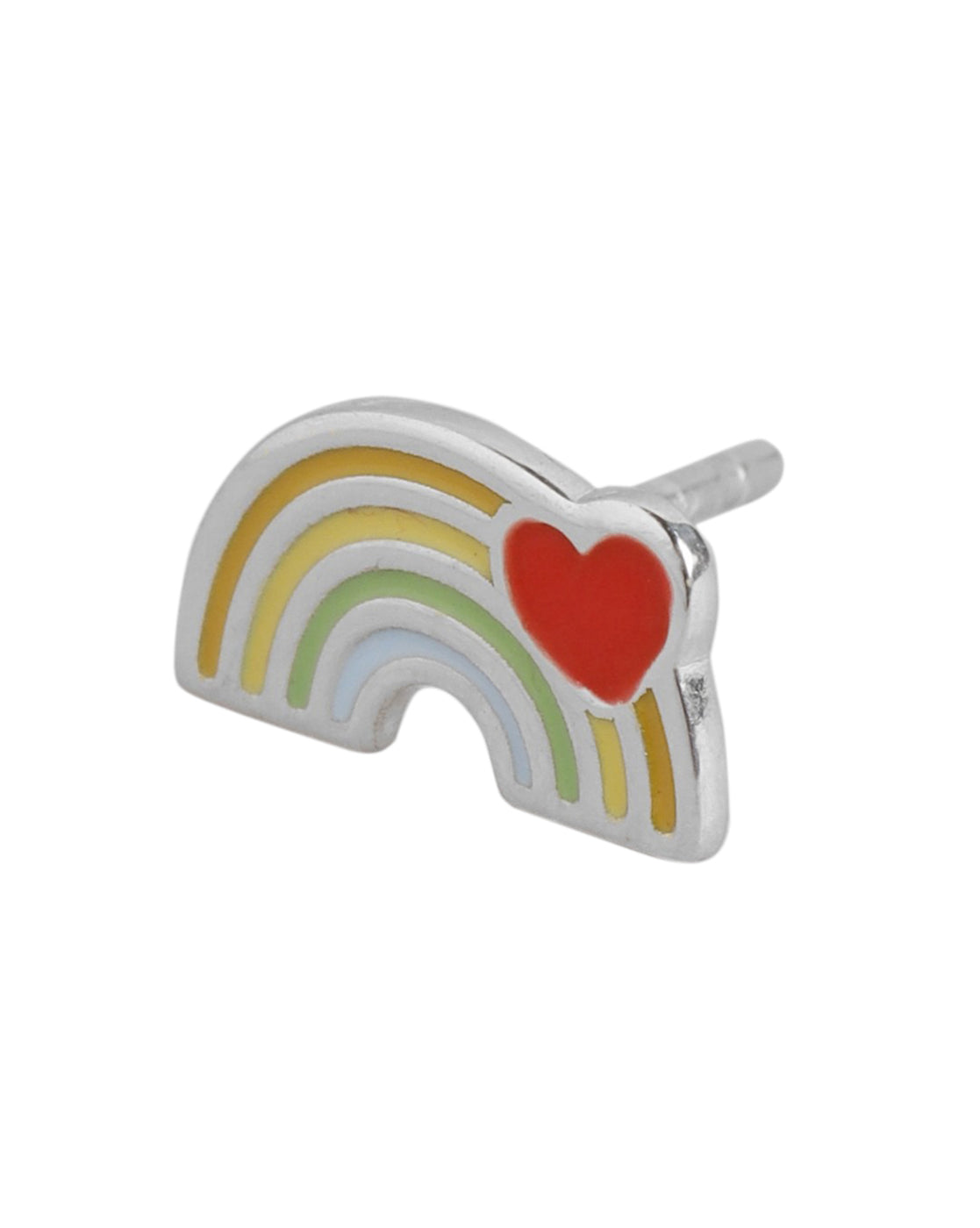 925 Sterling Silver Rhodium Plated Enamel Rainbow with Heart Stud Earring