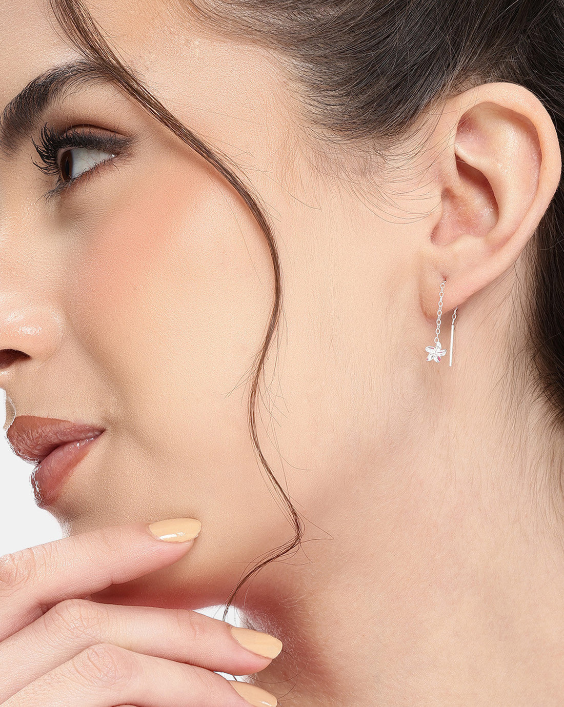 925 Sterling Silver Rhodium Plated Floral Drop Earring