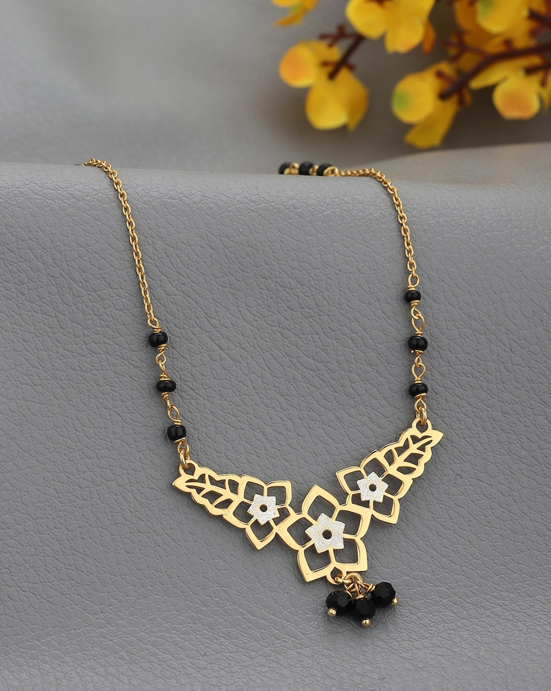 925 Sterling Silver 18kt Gold Plated and Glass Bead Floral Mangalsutra