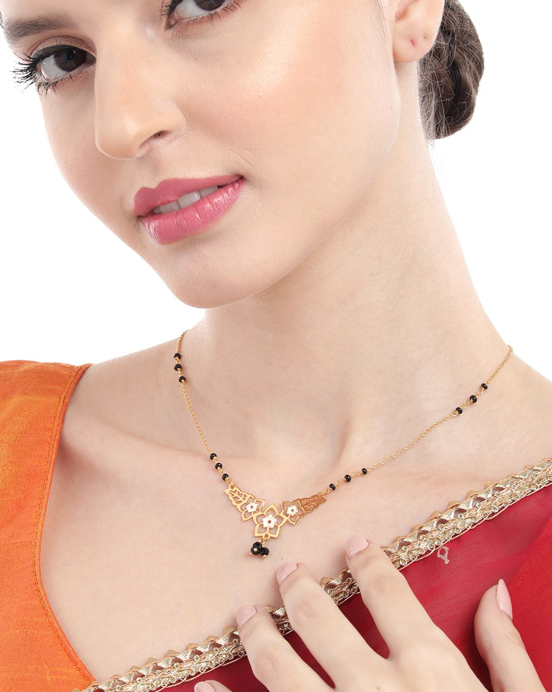 925 Sterling Silver 18kt Gold Plated and Glass Bead Floral Mangalsutra