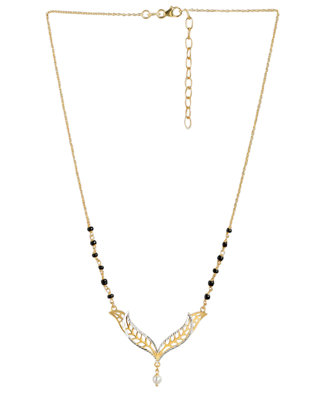 925 Sterling Silver 18kt Gold Plated with Natural Onyx Stone & Pearl Mangalsutra