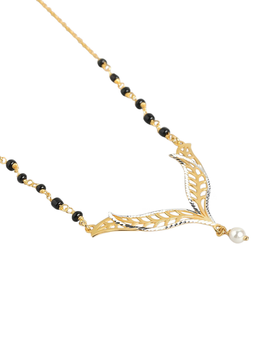925 Sterling Silver 18kt Gold Plated with Natural Onyx Stone & Pearl Mangalsutra