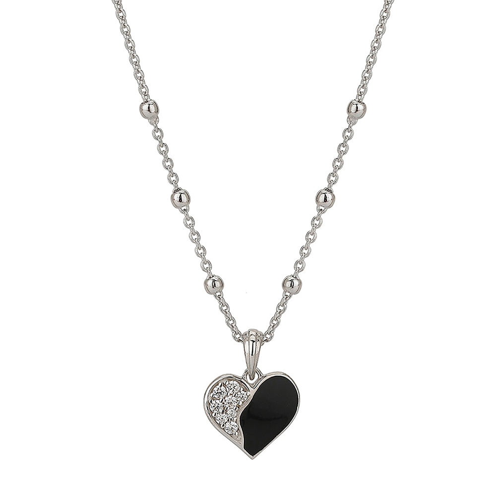 925 Sterling Silver Rhodium Plated And Cz Enamel Heart Pendant With Chain For Women