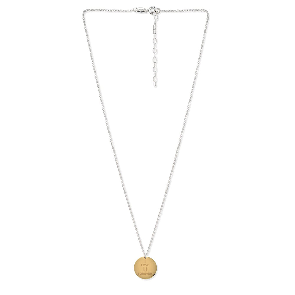 925 Sterling Silver 2 Tone Plated I Love You Forever Engraved Pendant With Chain For Women