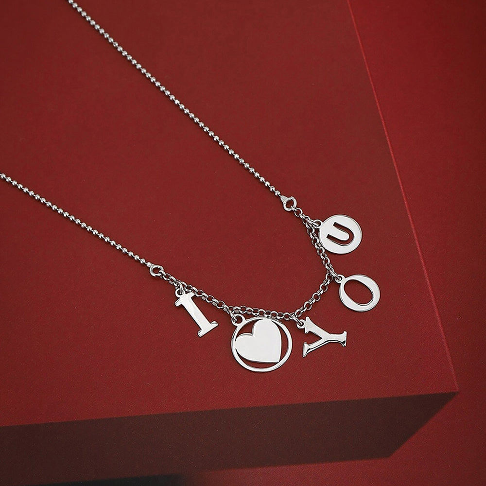 925 Sterling Silver Rhodium Plated Dangling I Love You Necklace For Women