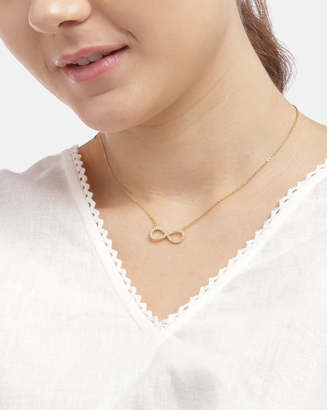 925 Sterling Silver 18kt Gold Plated with CZ Infinity Necklace for women