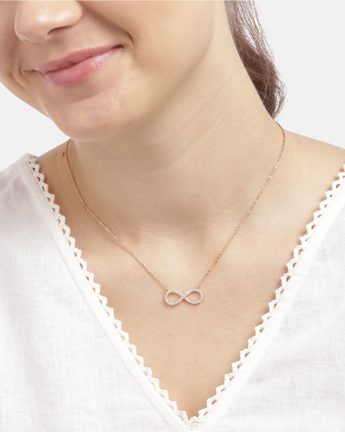 925 Sterling Silver 18kt Rose Gold Plated with CZ Infinity Necklace for women