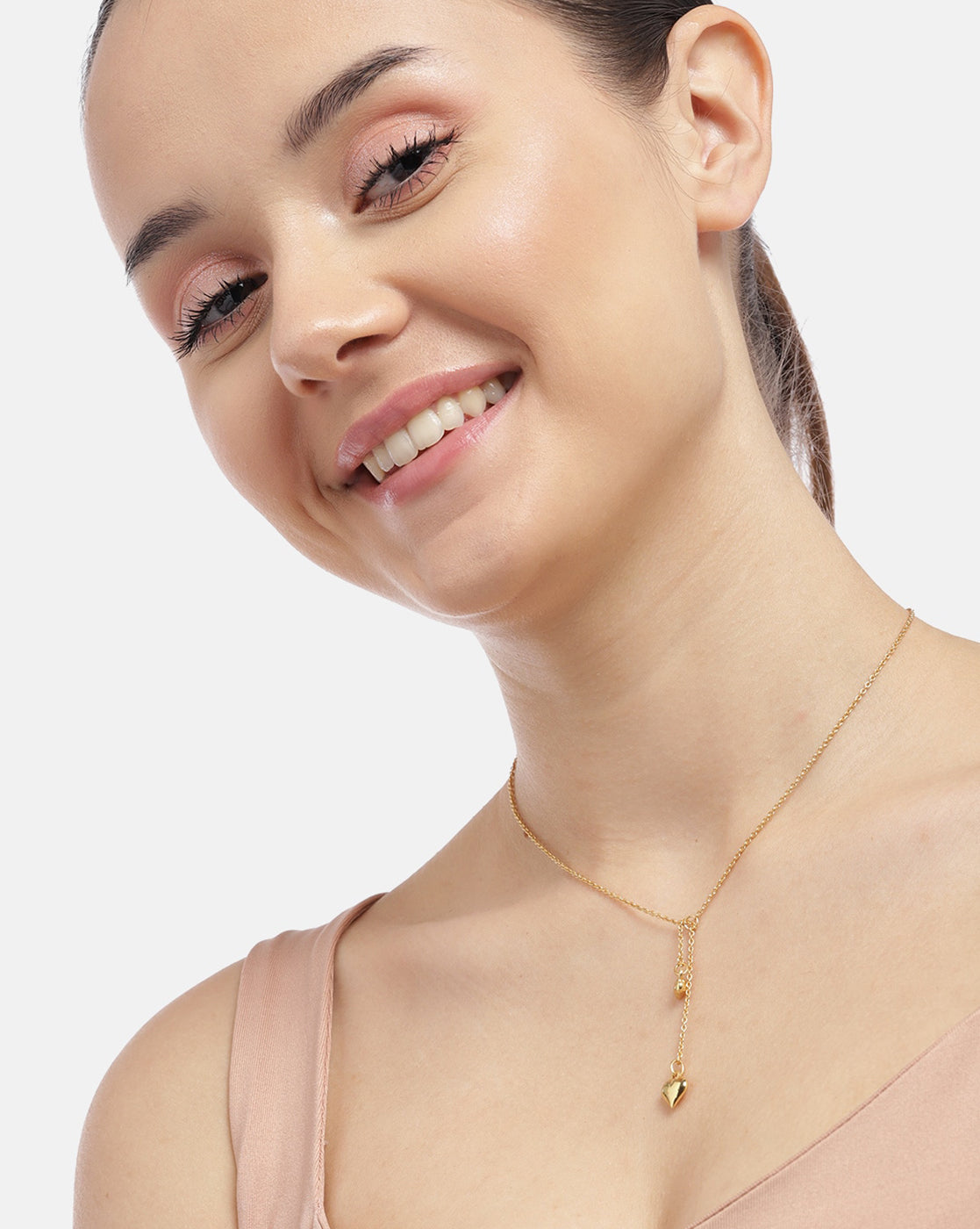 925 Sterling Silver 18kt Gold Plated Dangling Heart with Chain Lariat Necklace for women