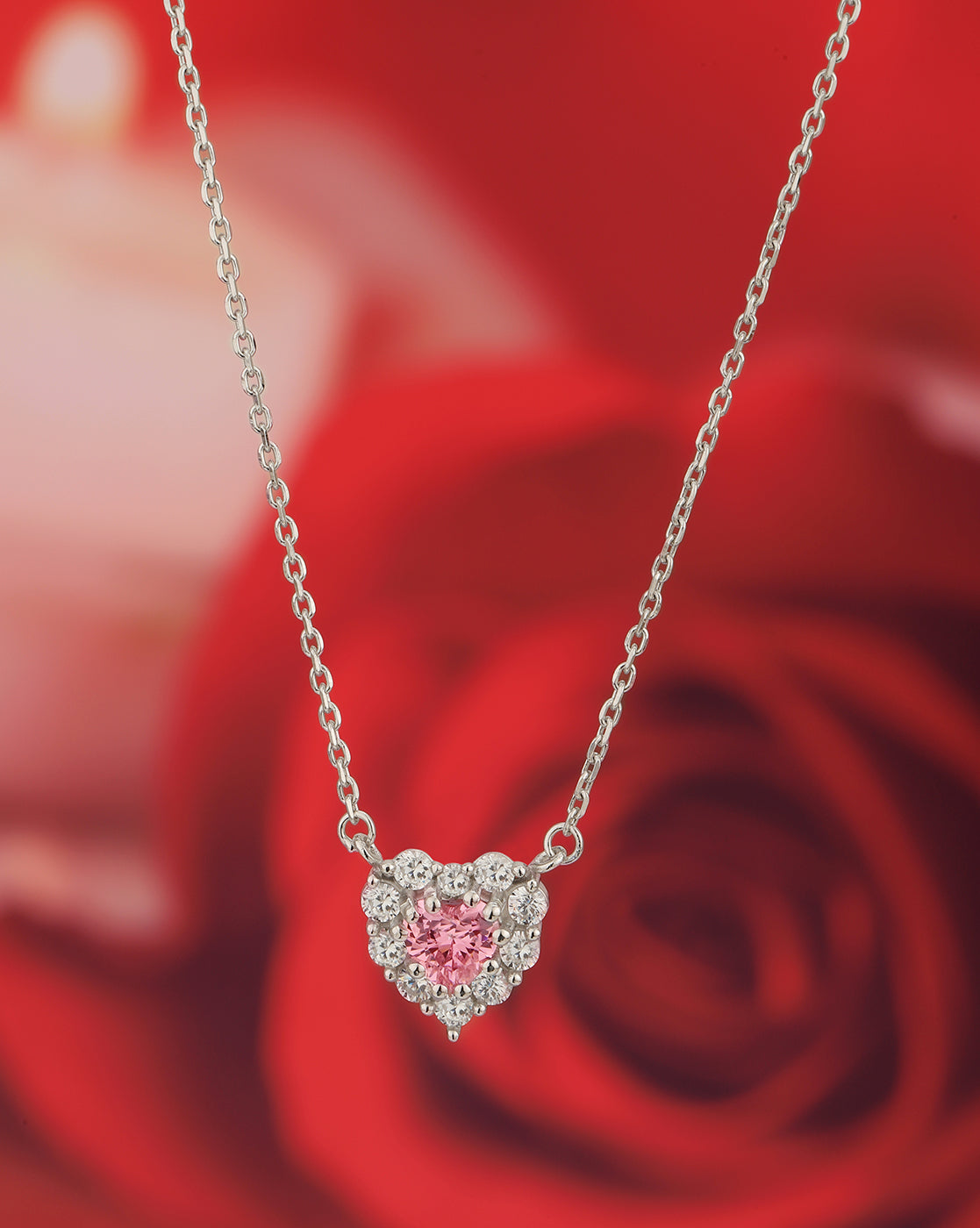 925 Sterling Silver Rhodium Plated with CZ Heart Necklace for women