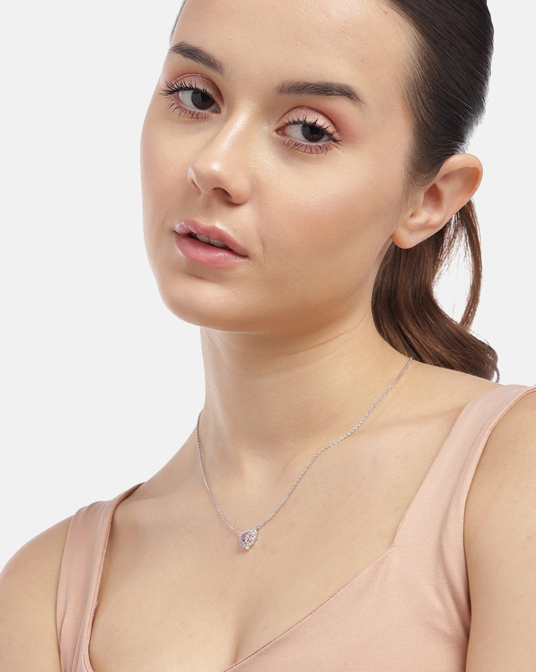 925 Sterling Silver Rhodium Plated with CZ Heart Necklace for women