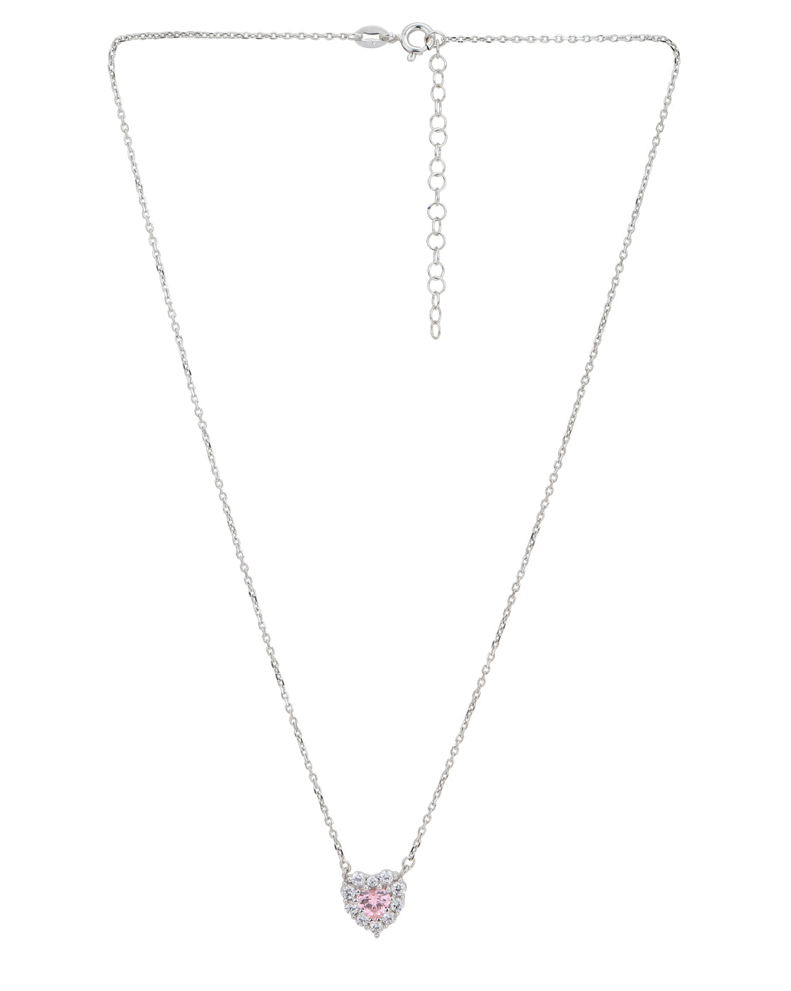 925 Sterling Silver Rhodium Plated with CZ Heart Necklace for women