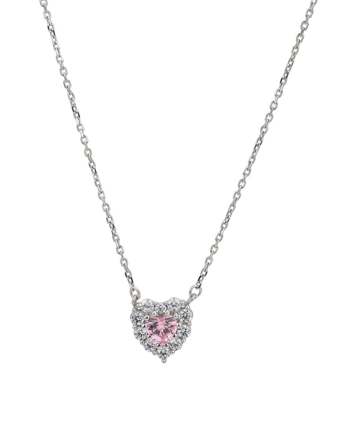 925 Sterling Silver Rhodium Plated with CZ Heart Necklace for women