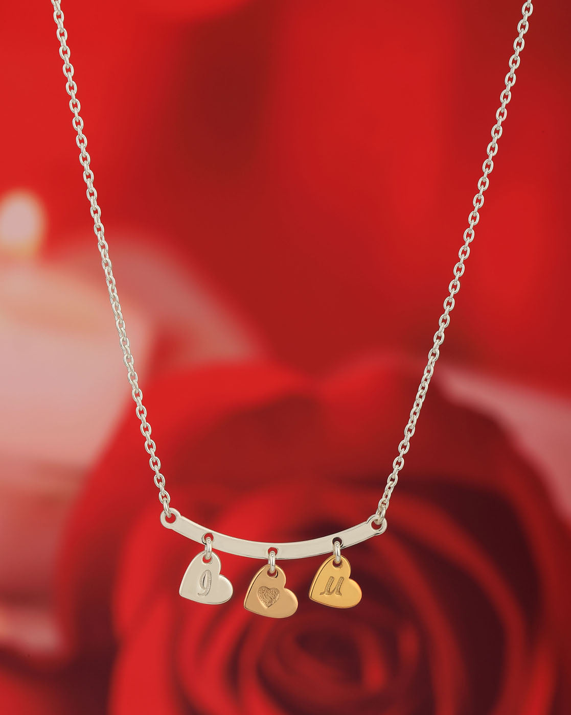 925 Sterling Silver Rhodium Plated ILU Engrave with Heart Necklace for women