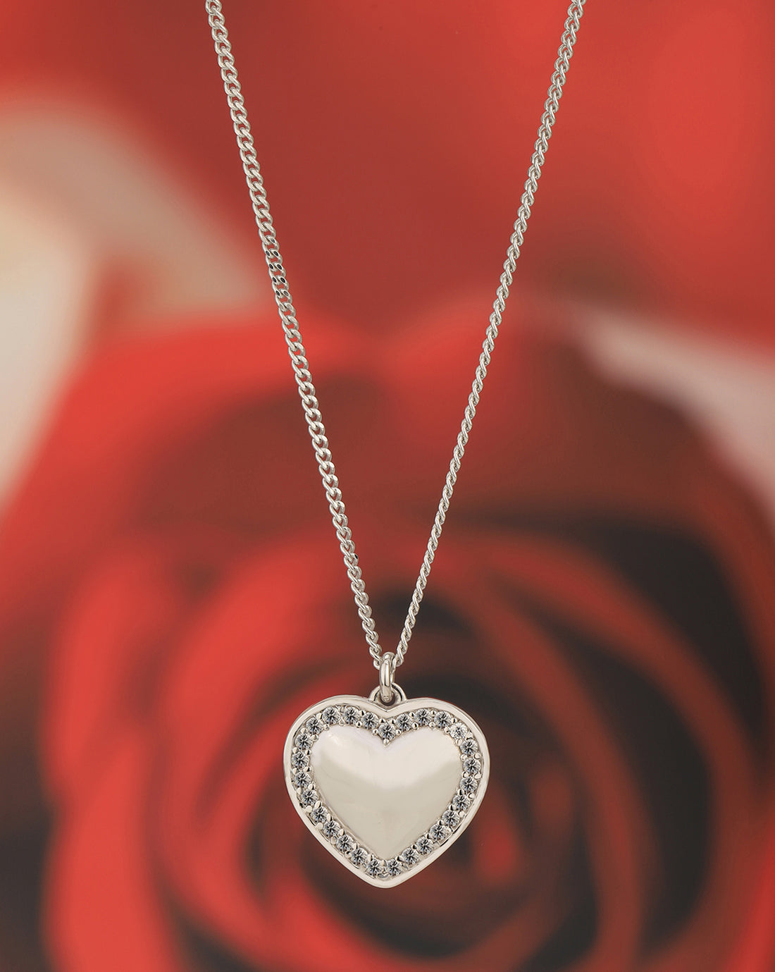 925 Sterling Silver Rhodium Plated with CZ Heart Pendant with Chain for women
