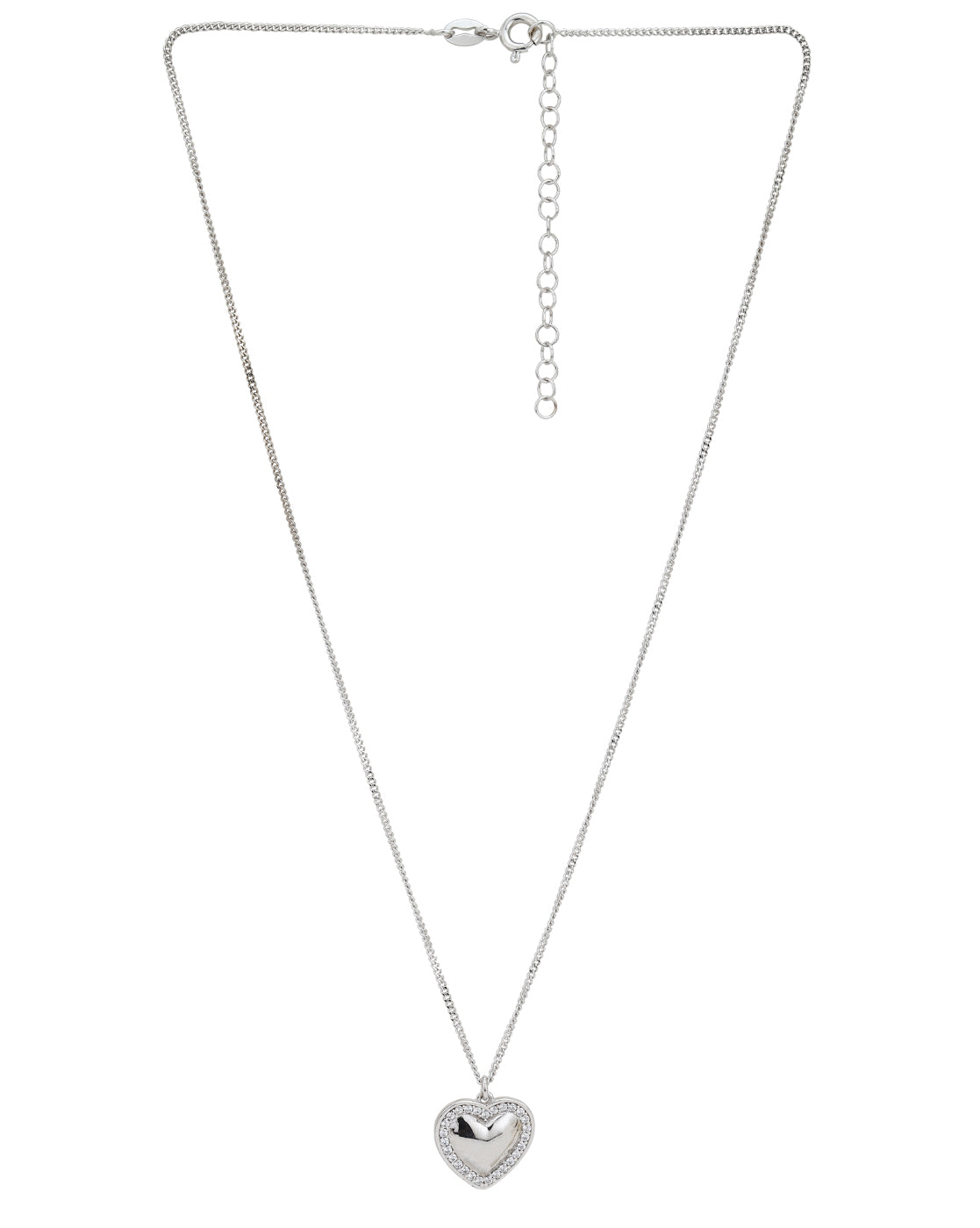 925 Sterling Silver Rhodium Plated with CZ Heart Pendant with Chain for women
