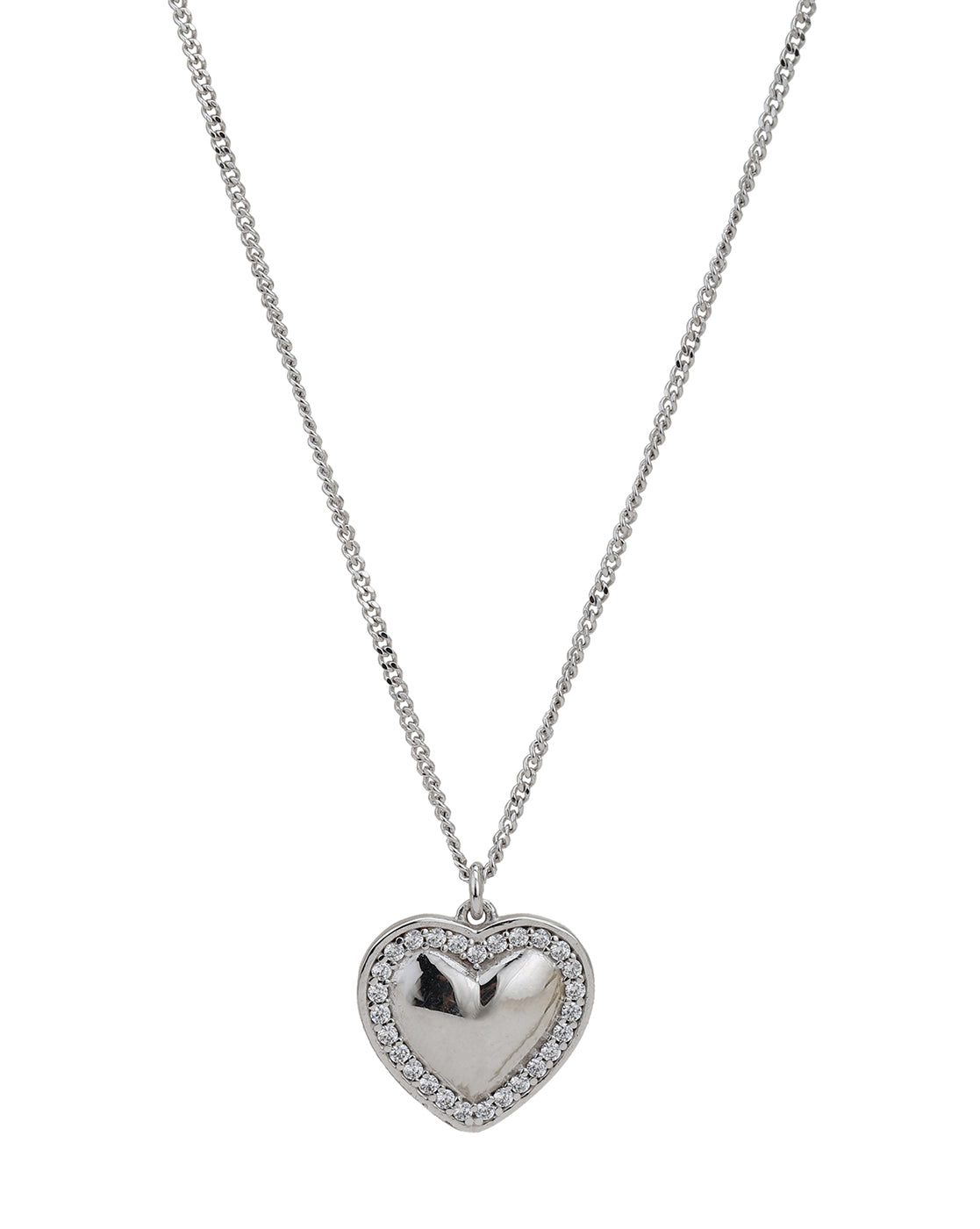 925 Sterling Silver Rhodium Plated with CZ Heart Pendant with Chain for women