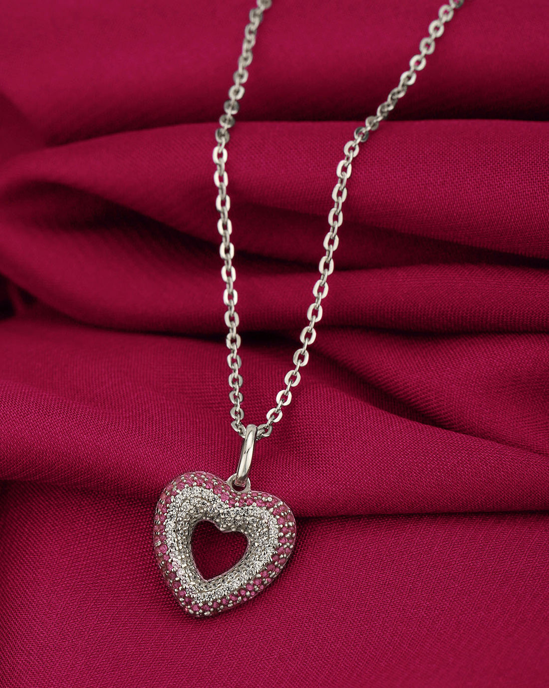 925 Sterling Silver Rhodium Plated with CZ Heart Pendant with chain for women