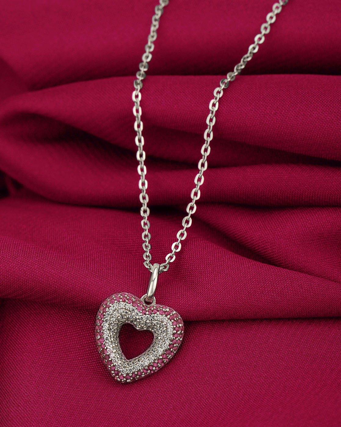 925 Sterling Silver Rhodium Plated with CZ Heart Pendant with chain for women