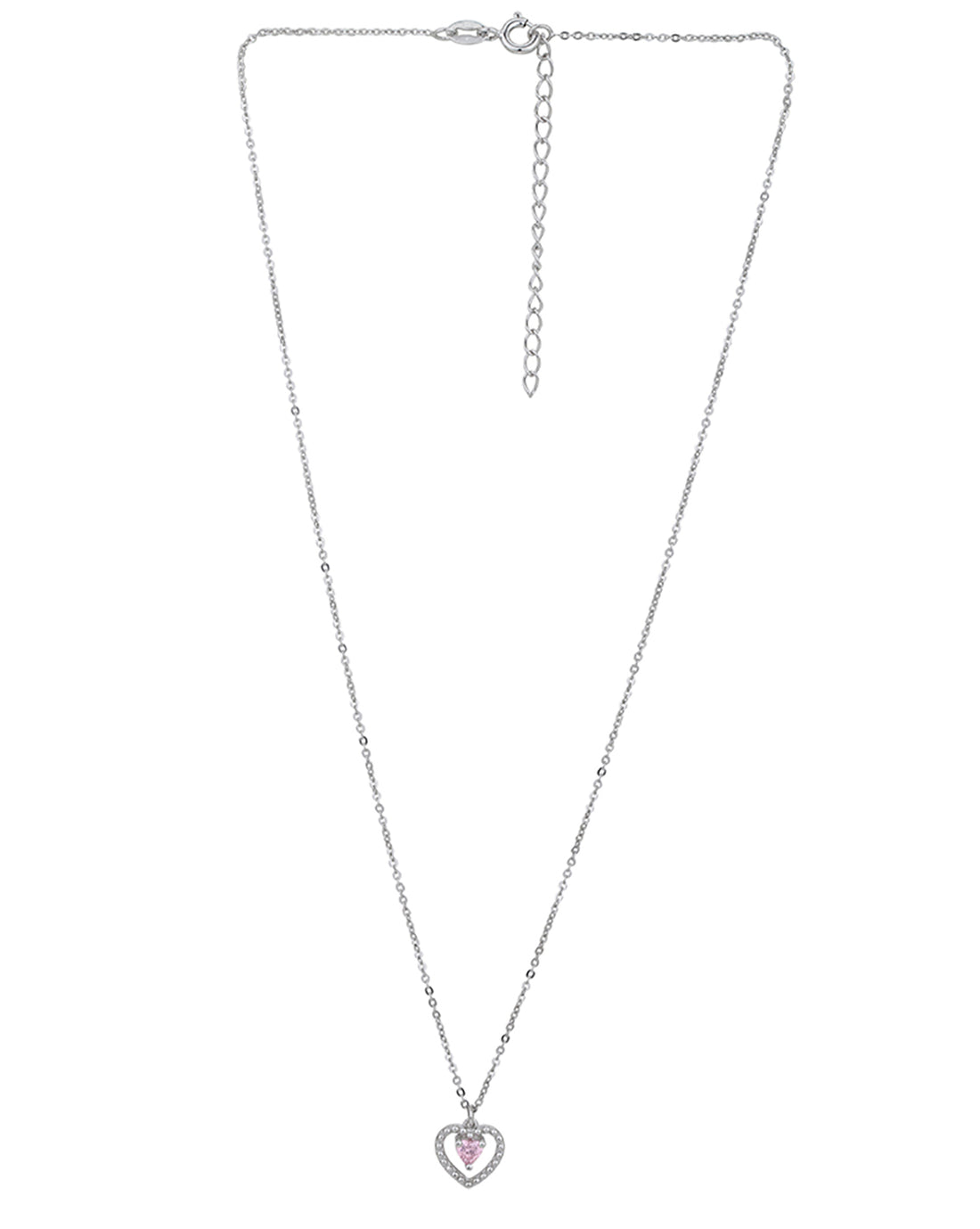 925 Sterling Silver Rhodium Plated Dangling Solitaire in Heart Pendant and Chain