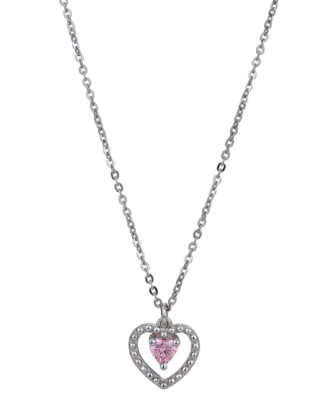 925 Sterling Silver Rhodium Plated Dangling Solitaire in Heart Pendant and Chain