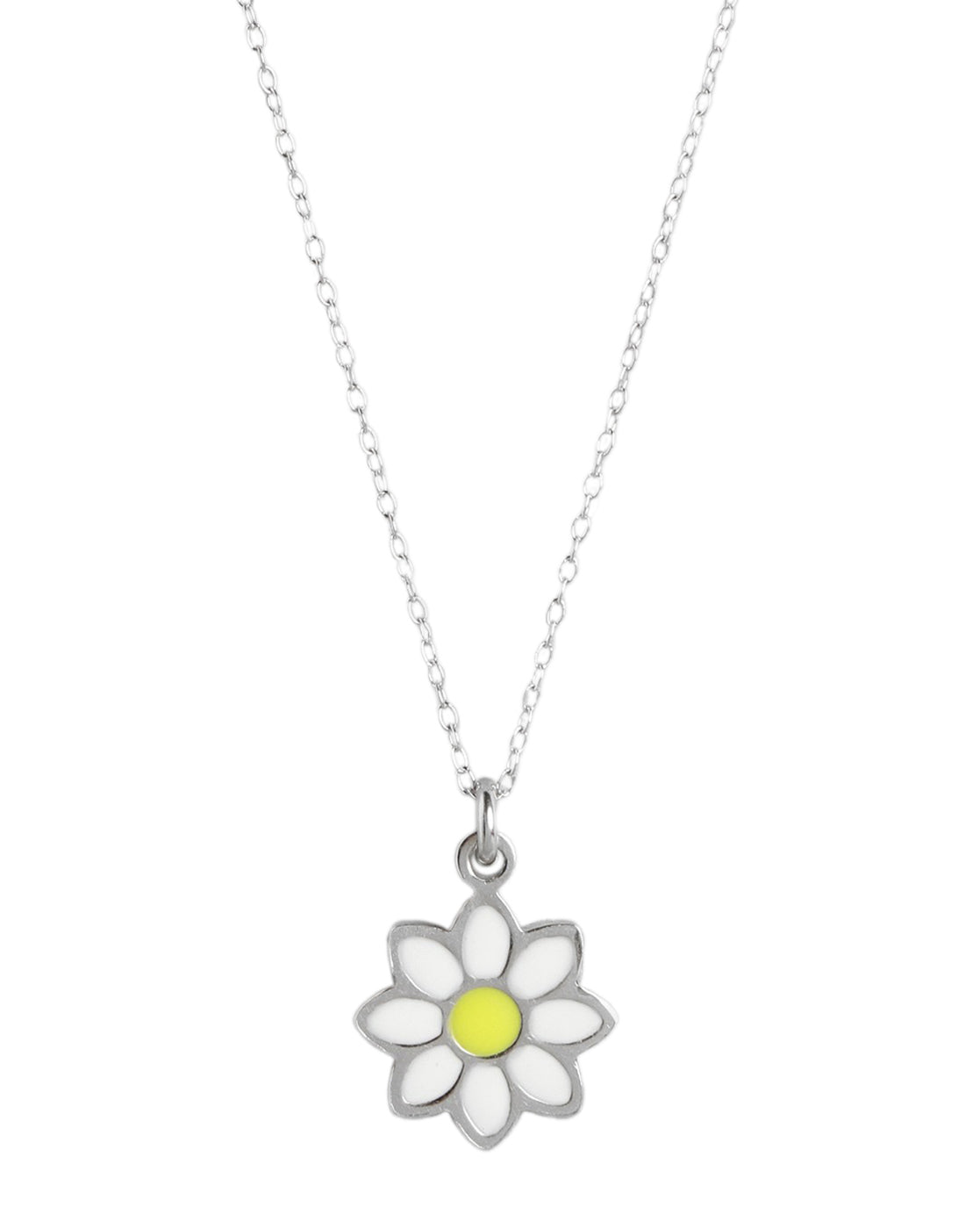925 Sterling Silver Rhodium Plated with Enamel Daisy Flower Pendant Necklace