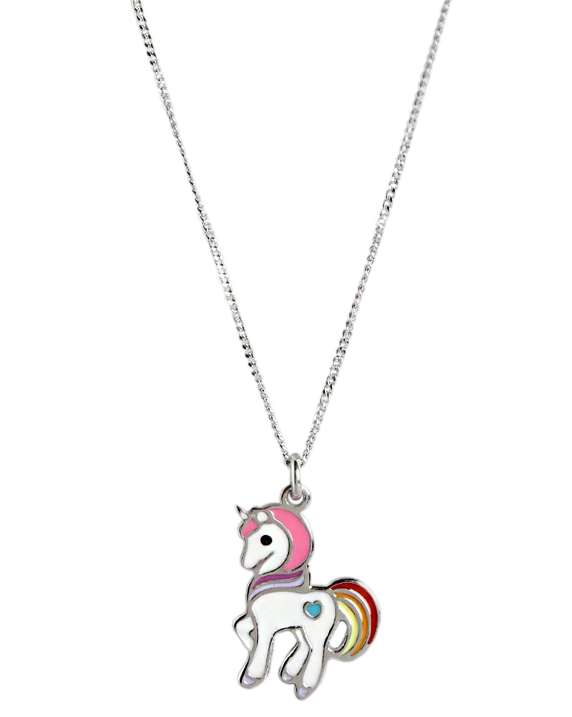 925 Sterling Silver Rhodium Plated with Enamel Unicorn Necklace