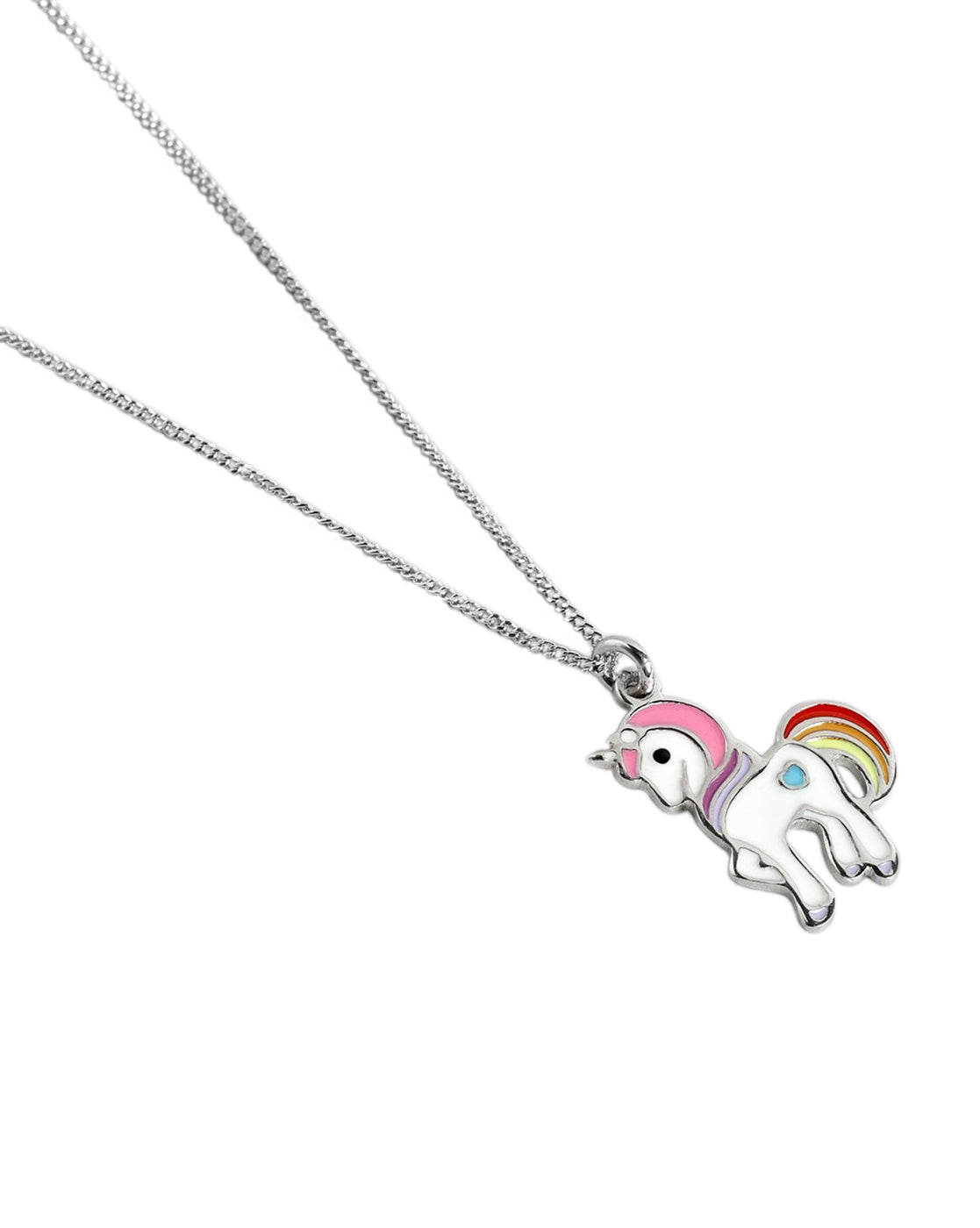925 Sterling Silver Rhodium Plated with Enamel Unicorn Necklace