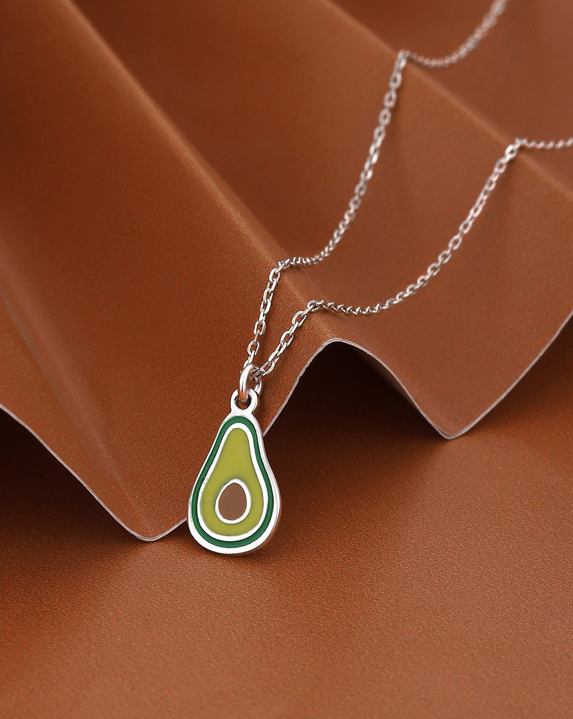925 Sterling Silver Rhodium Plated Enamel Avocado Necklace