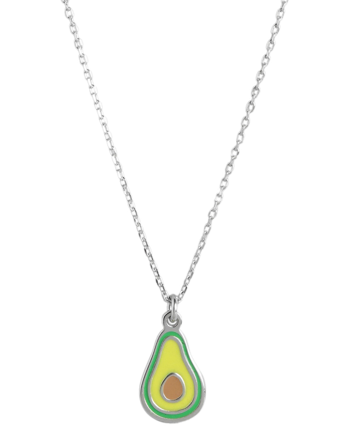 925 Sterling Silver Rhodium Plated Enamel Avocado Necklace