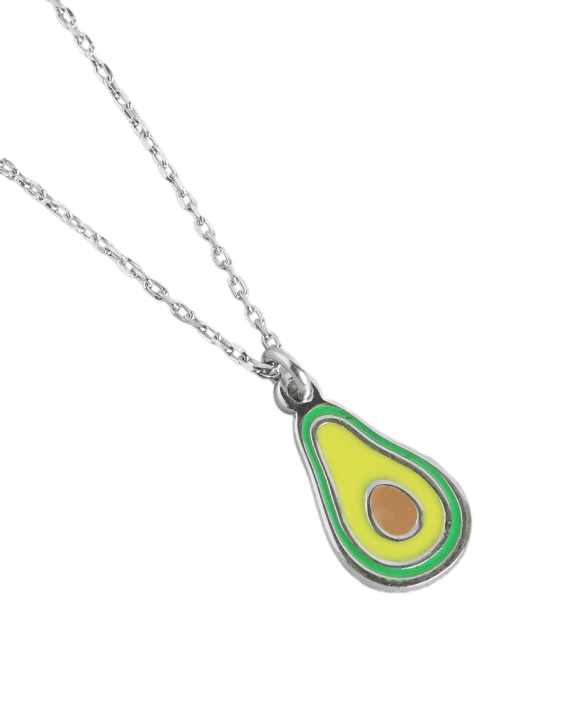 925 Sterling Silver Rhodium Plated Enamel Avocado Necklace