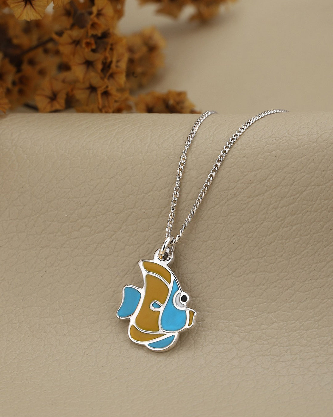 925 Sterling Silver Rhodium Plated Colorful Enamel Fish Necklace