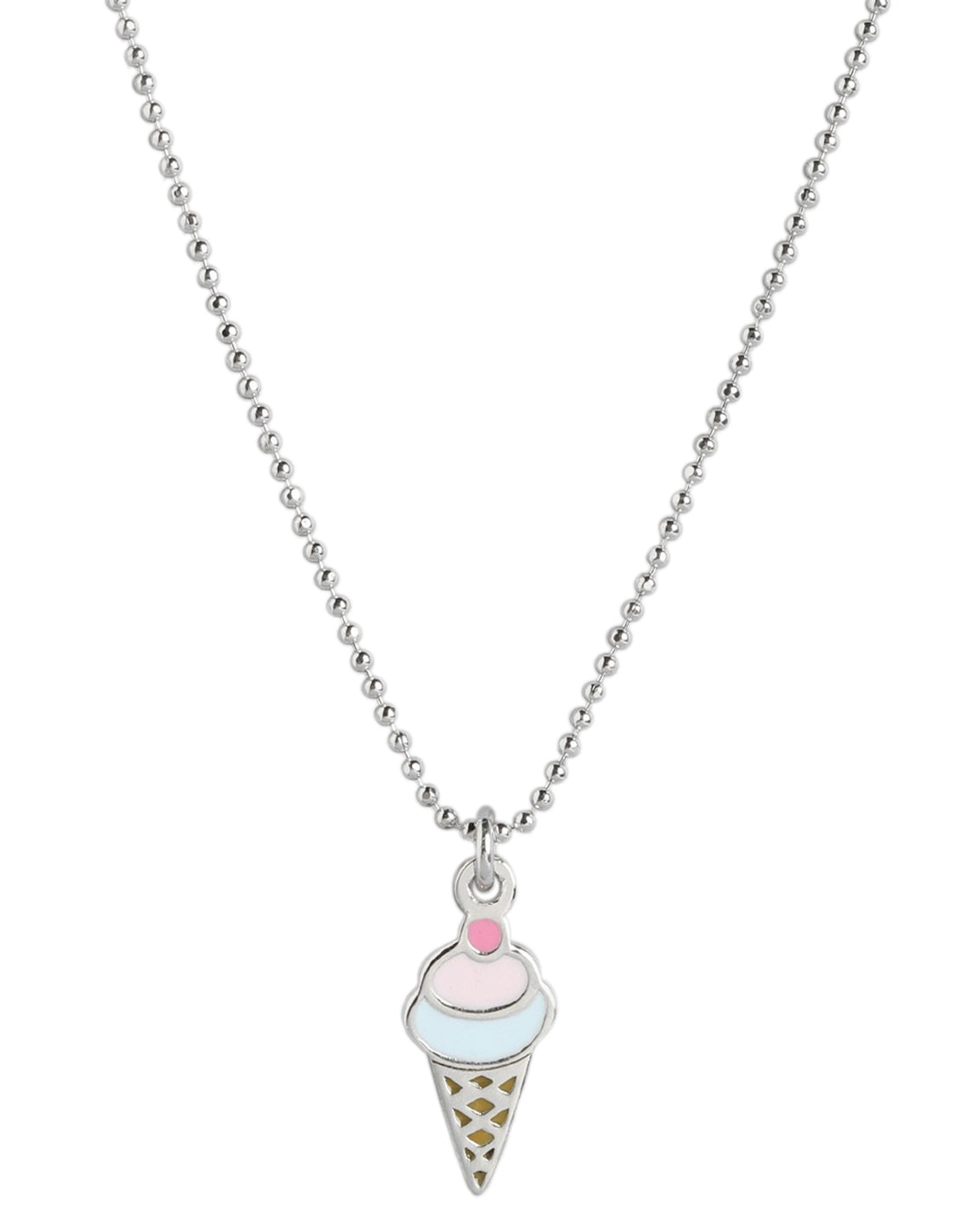 925 Sterling Silver Rhodium Plated with Enamel Ice Cream Cone Necklace