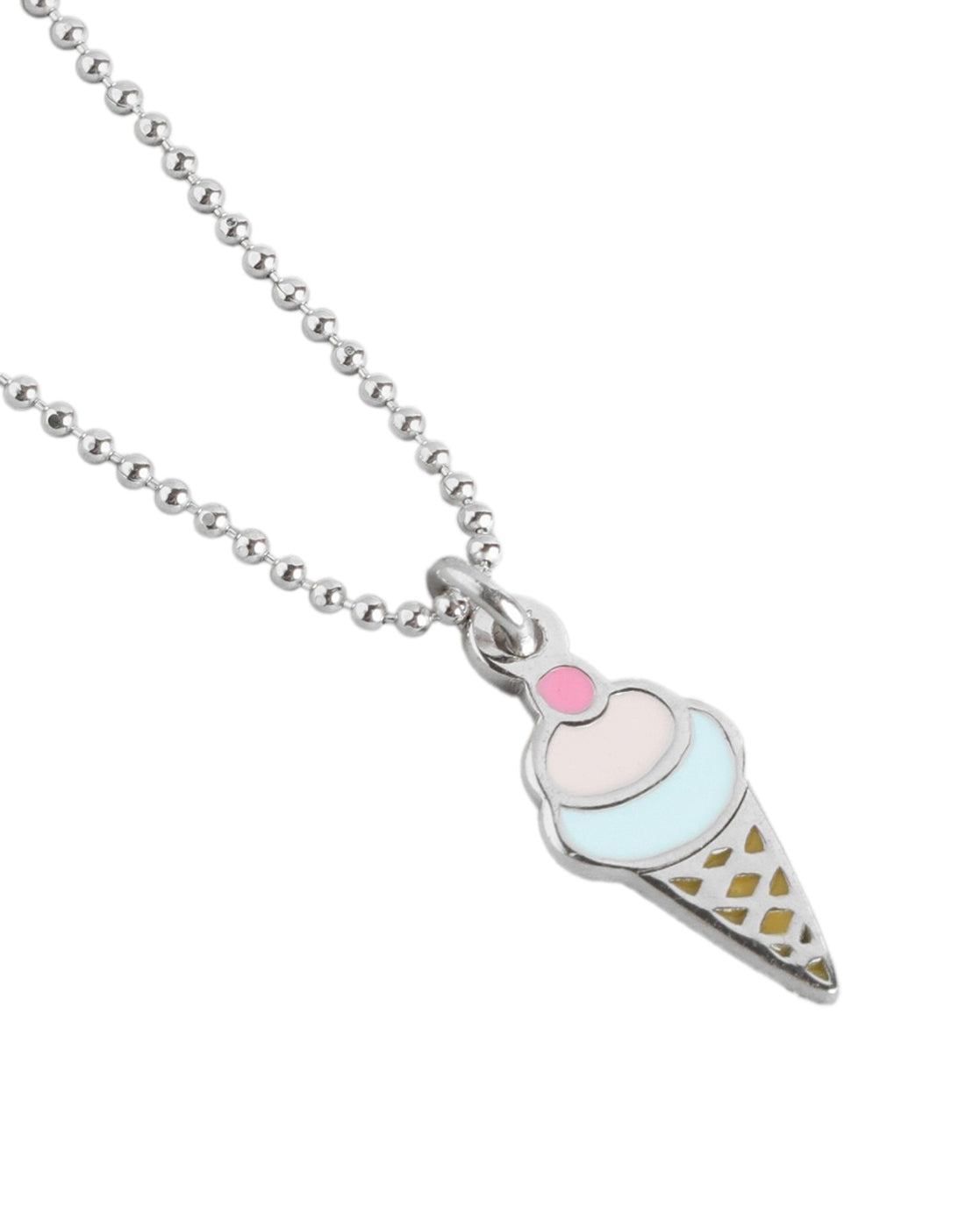 925 Sterling Silver Rhodium Plated with Enamel Ice Cream Cone Necklace