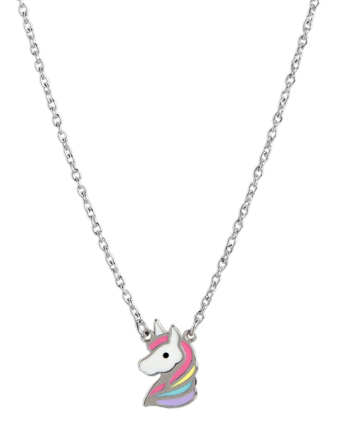 925 Sterling Silver Rhodium Plated with Enamel Unicorn Pendant and Chain
