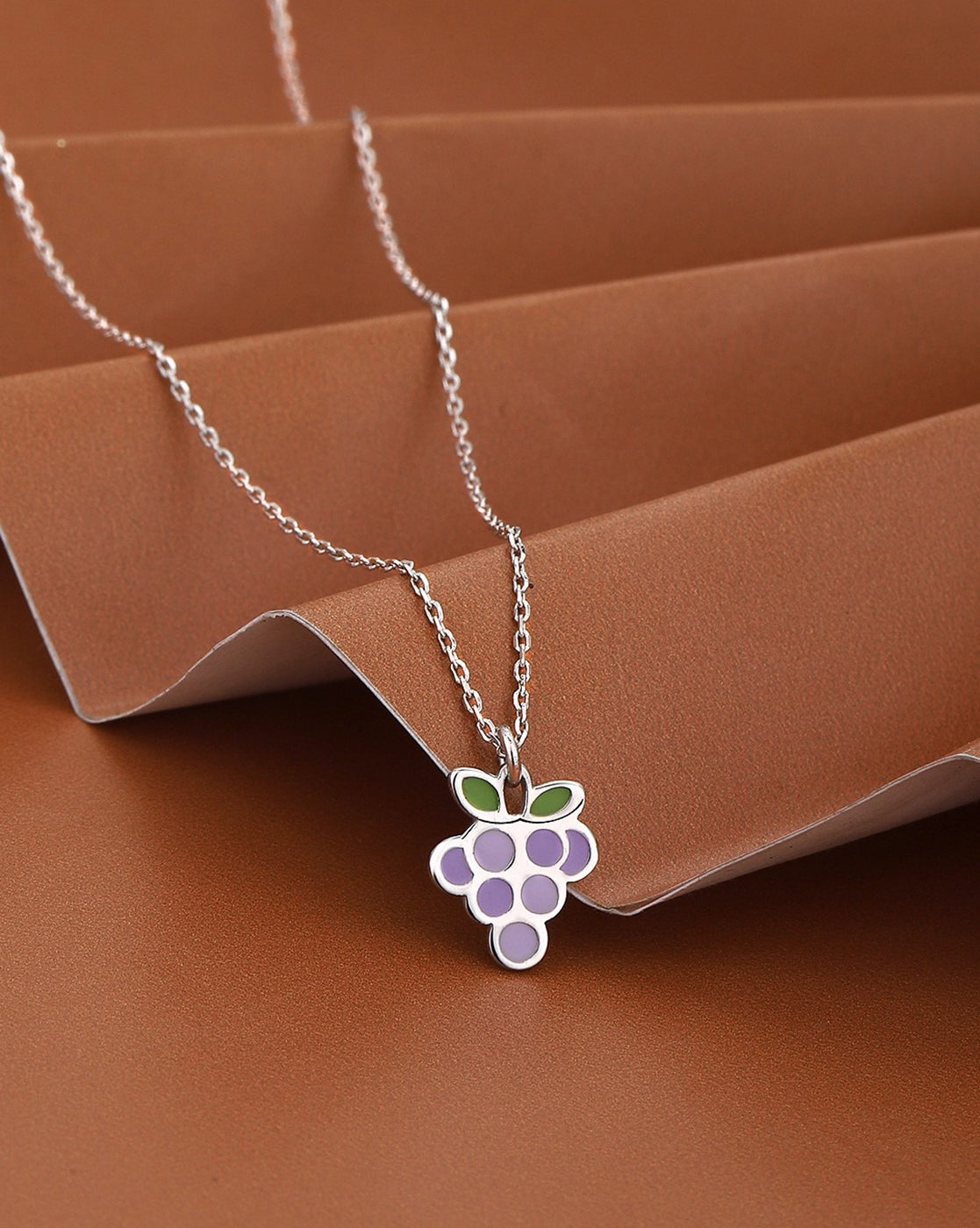 925 Sterling Silver Rhodium Plated Enamel Grape Necklace