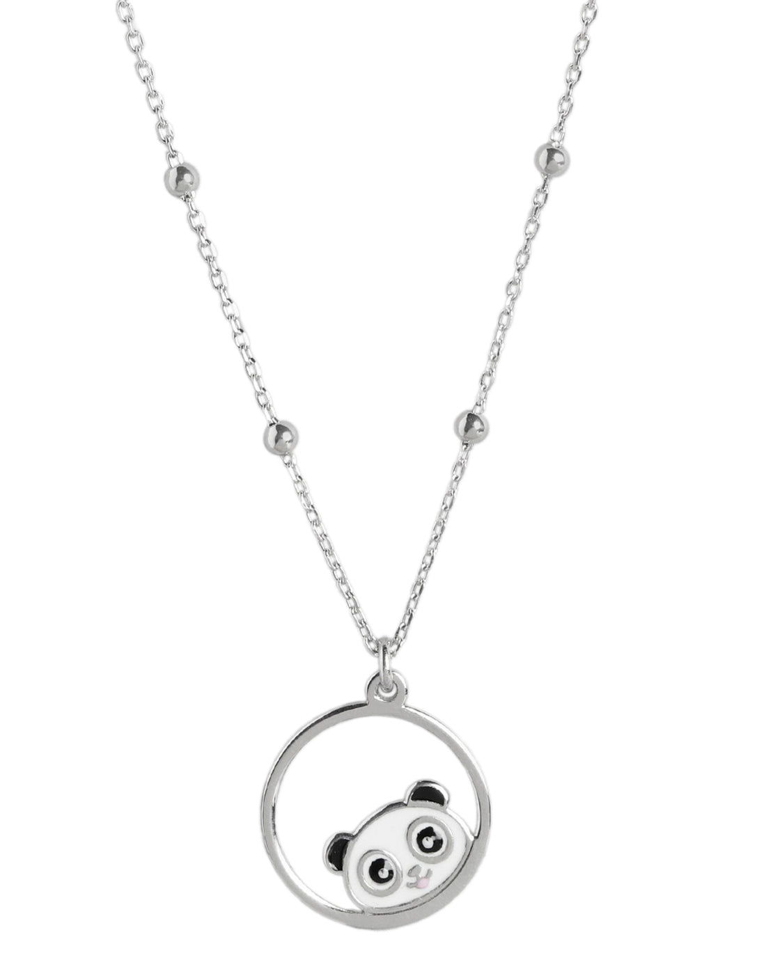 925 Sterling Silver Rhodium Plated with Enamel Panda Necklace